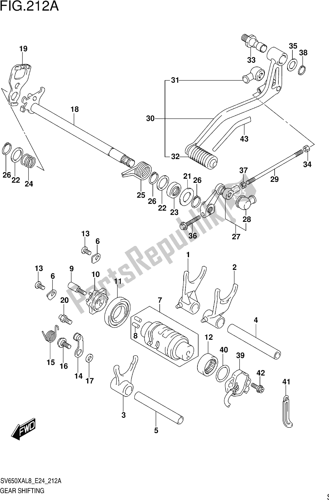 Alle onderdelen voor de Fig. 212a Gear Shifting van de Suzuki SV 650 XAU 2018