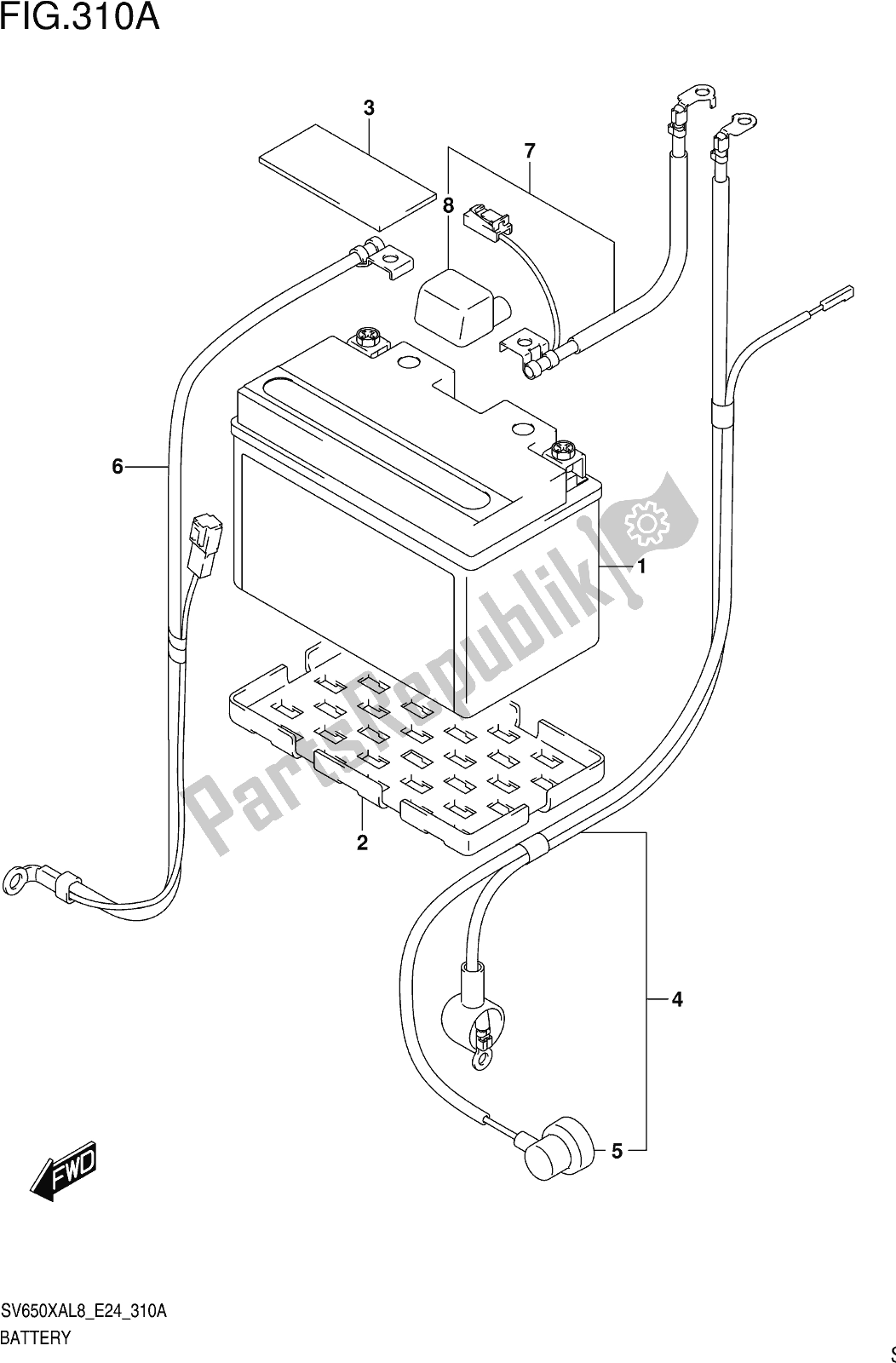 All parts for the Fig. 310a Battery of the Suzuki SV 650 XAU 2018