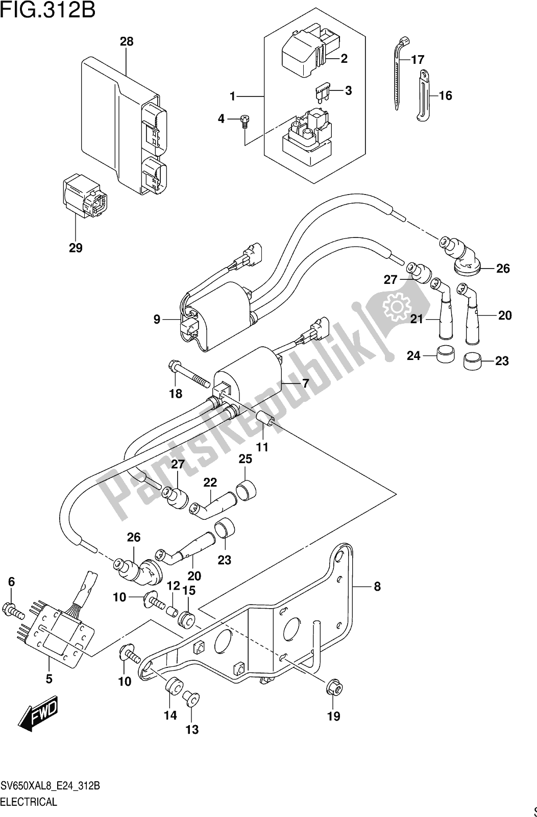 All parts for the Fig. 312b Electrical (sv650xaul8 E24) of the Suzuki SV 650 XAU 2018