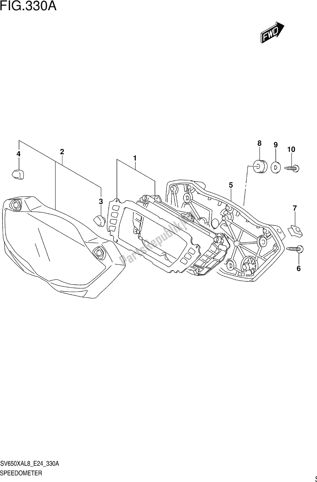 All parts for the Fig. 330a Speedometer of the Suzuki SV 650 XAU 2018