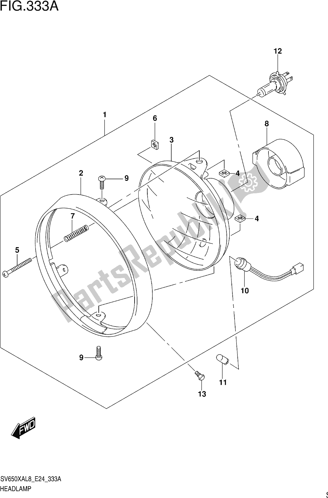 Toutes les pièces pour le Fig. 333a Headlamp du Suzuki SV 650 XAU 2018