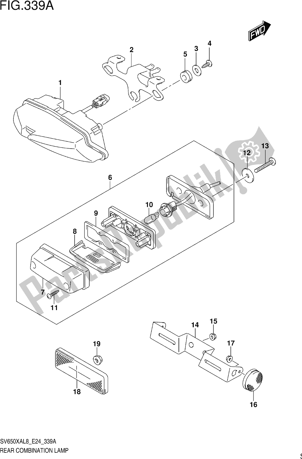 All parts for the Fig. 339a Rear Combination Lamp of the Suzuki SV 650 XAU 2018