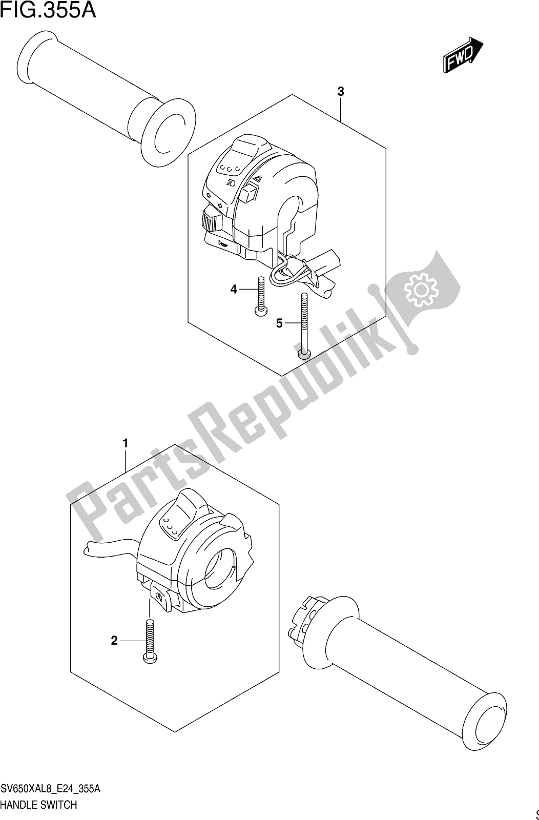 All parts for the Fig. 355a Handle Switch of the Suzuki SV 650 XAU 2018