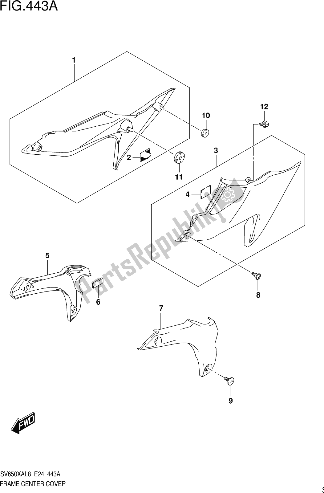 Tutte le parti per il Fig. 443a Frame Center Cover del Suzuki SV 650 XAU 2018