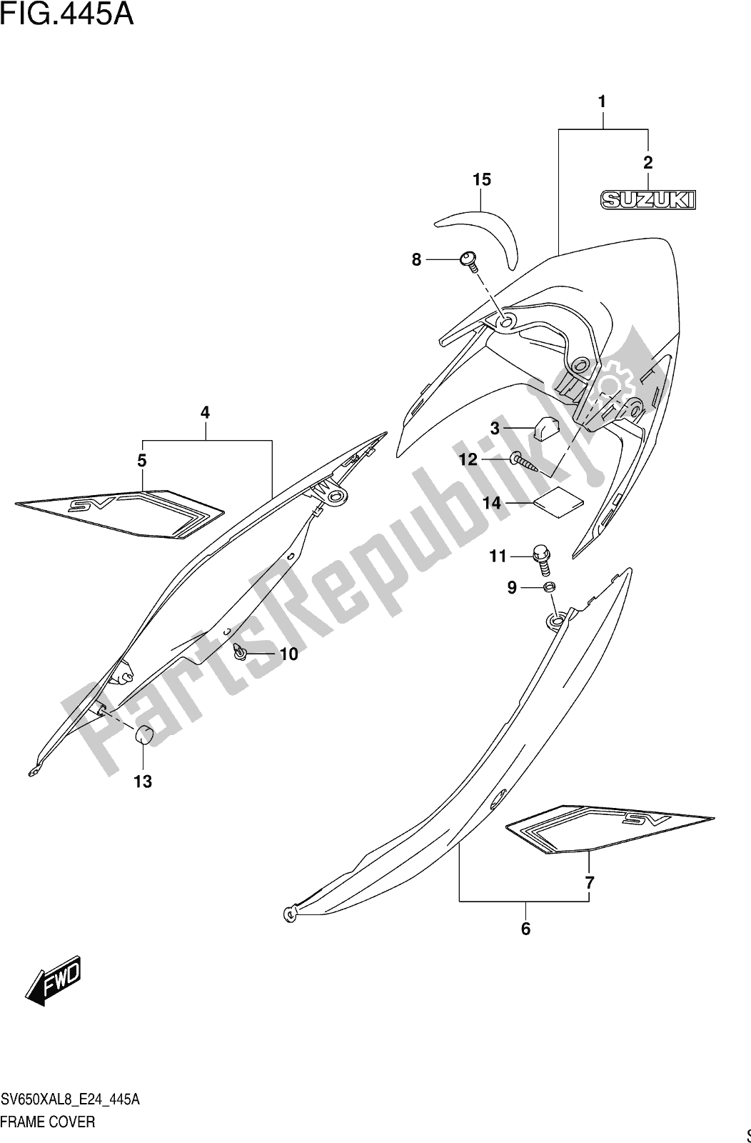 Tutte le parti per il Fig. 445a Frame Cover del Suzuki SV 650 XAU 2018