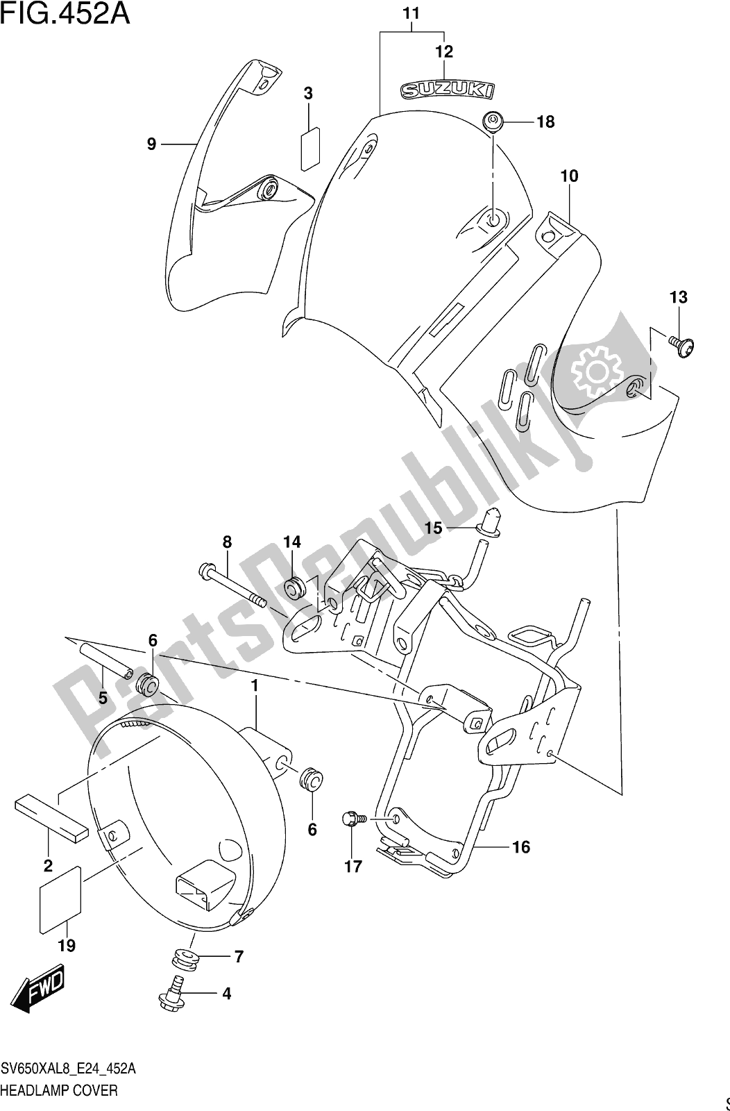 All parts for the Fig. 452a Headlamp Cover of the Suzuki SV 650 XAU 2018