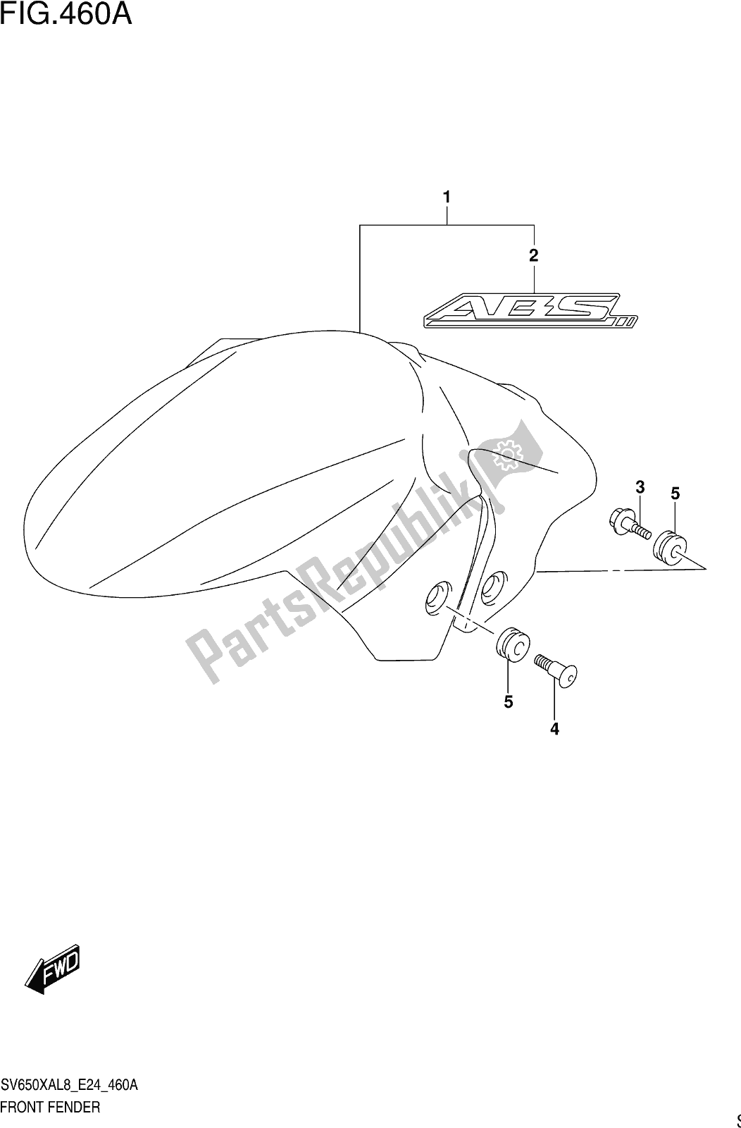 All parts for the Fig. 460a Front Fender of the Suzuki SV 650 XAU 2018