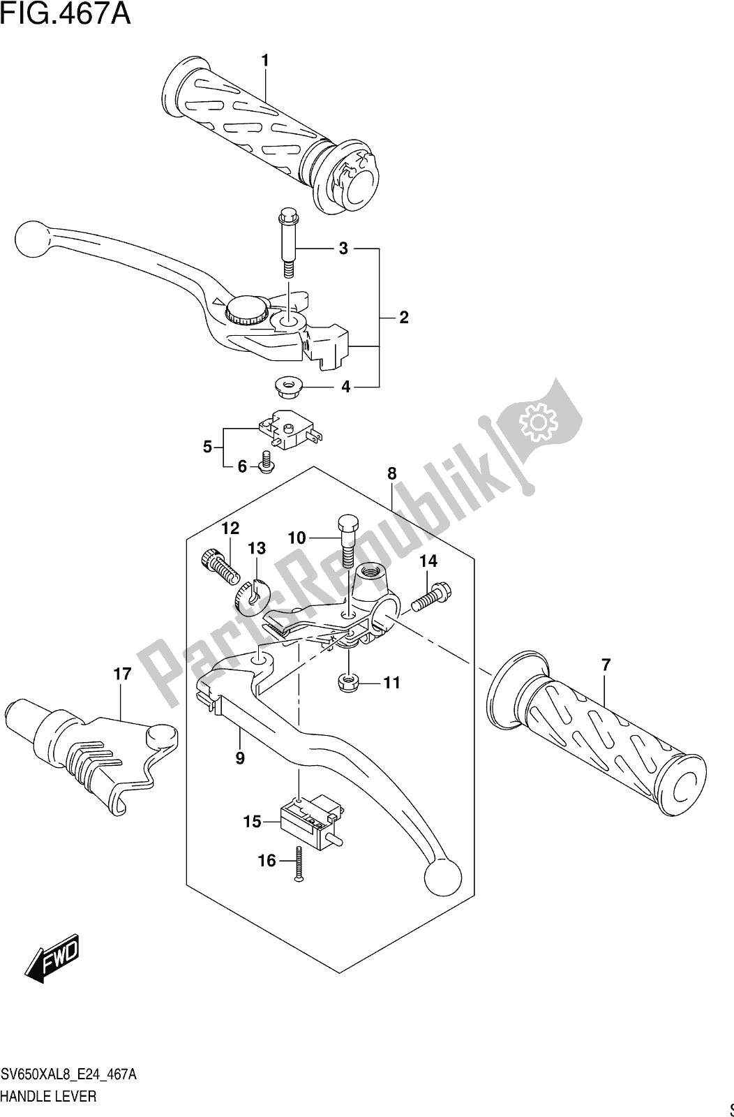 All parts for the Fig. 467a Handle Lever of the Suzuki SV 650 XAU 2018