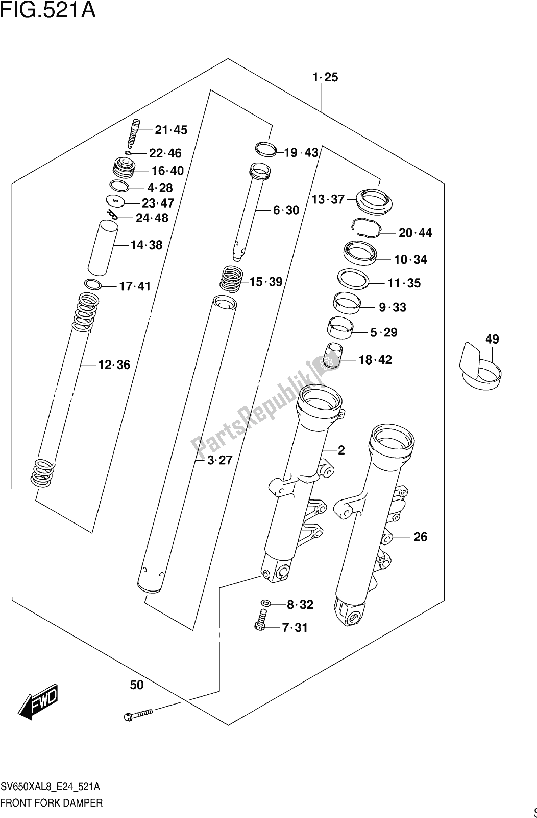 Tutte le parti per il Fig. 521a Front Fork Damper del Suzuki SV 650 XAU 2018