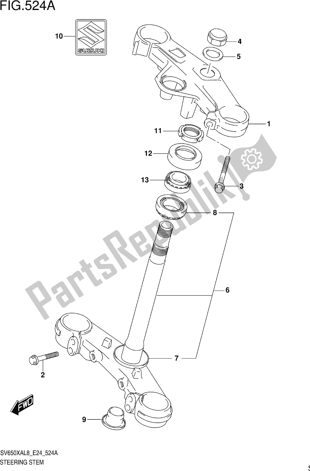 All parts for the Fig. 524a Steering Stem of the Suzuki SV 650 XAU 2018
