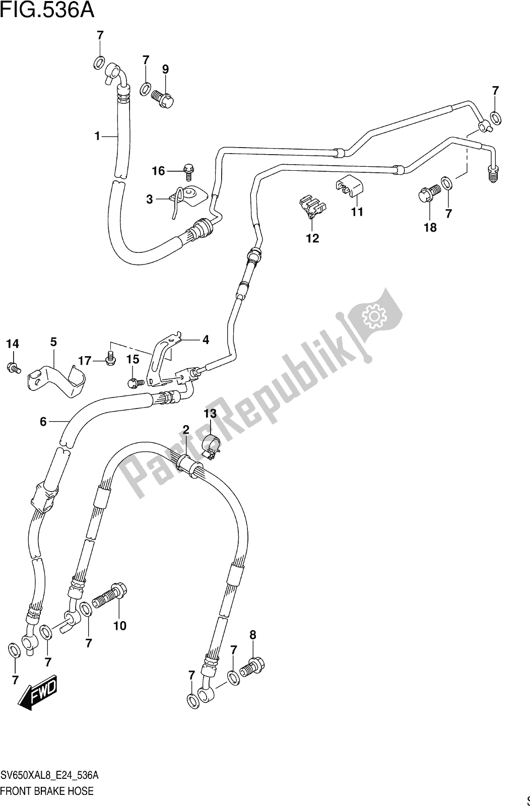 Toutes les pièces pour le Fig. 536a Front Brake Hose du Suzuki SV 650 XAU 2018