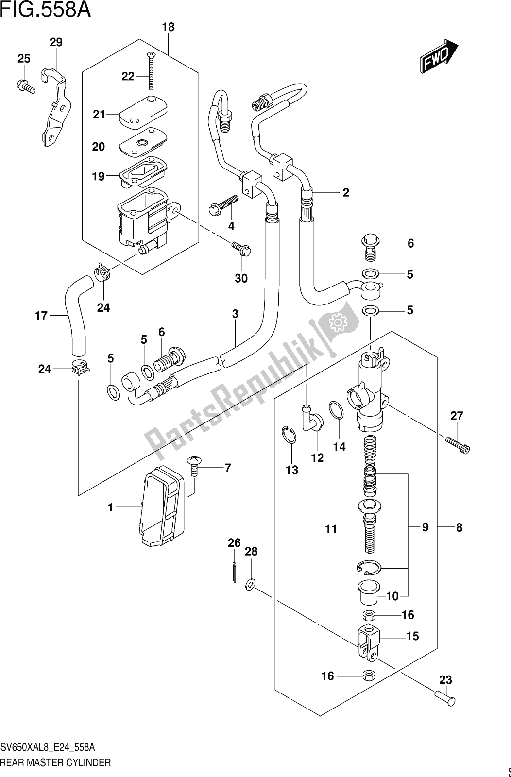 All parts for the Fig. 558a Rear Master Cylinder of the Suzuki SV 650 XAU 2018