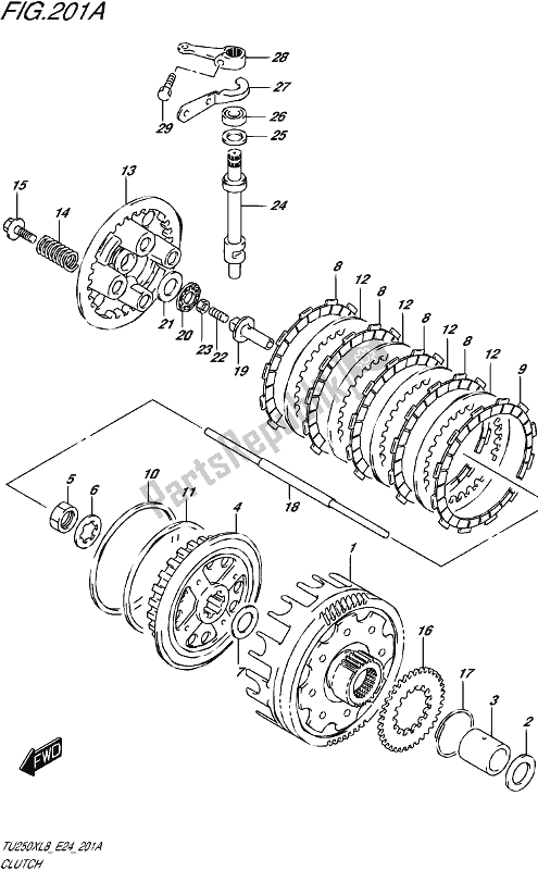 All parts for the Clutch of the Suzuki TU 250X 2018