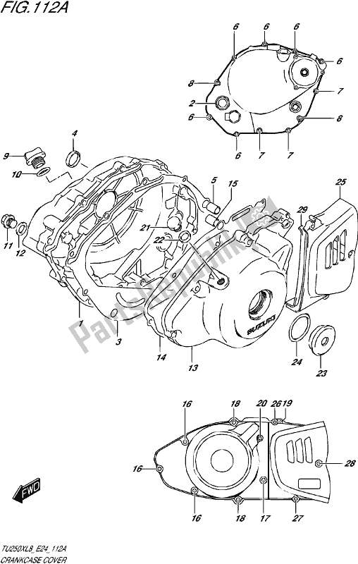 All parts for the Crankcase Cover of the Suzuki TU 250X 2018