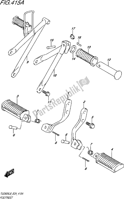 All parts for the Footrest of the Suzuki TU 250X 2018