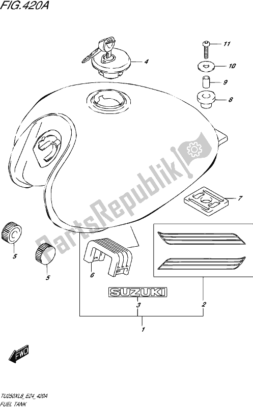 All parts for the Fuel Tank of the Suzuki TU 250X 2018