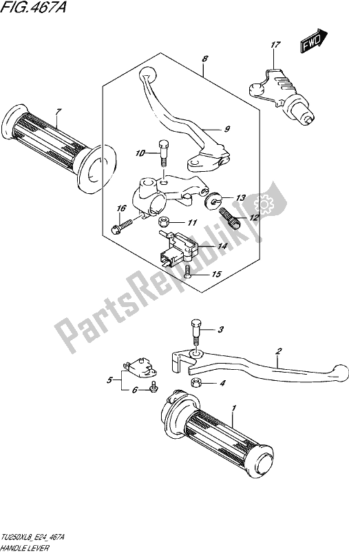 All parts for the Handle Lever of the Suzuki TU 250X 2018