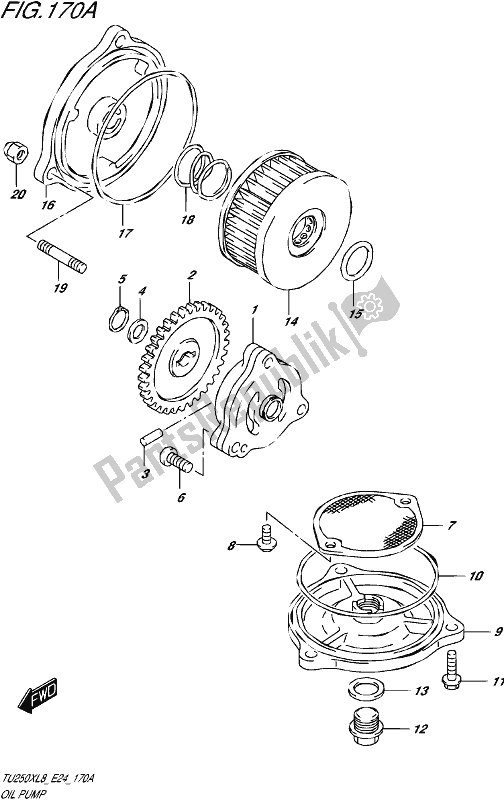 All parts for the Oil Pump of the Suzuki TU 250X 2018