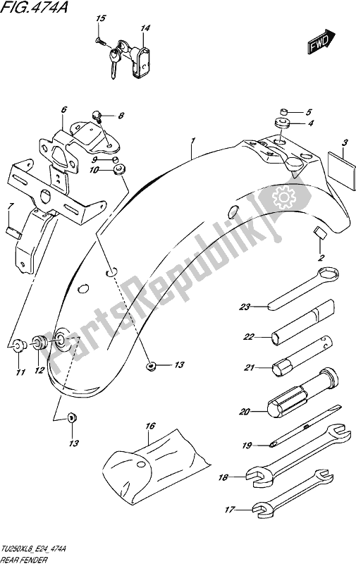 All parts for the Rear Fender of the Suzuki TU 250X 2018