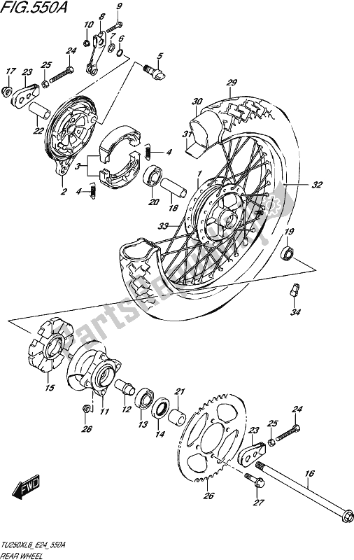 All parts for the Rear Wheel of the Suzuki TU 250X 2018