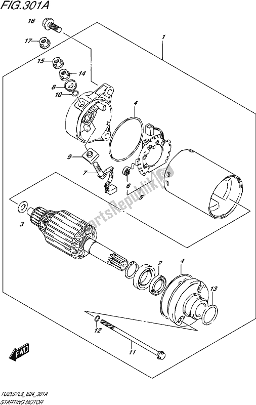 All parts for the Starting Motor of the Suzuki TU 250X 2018