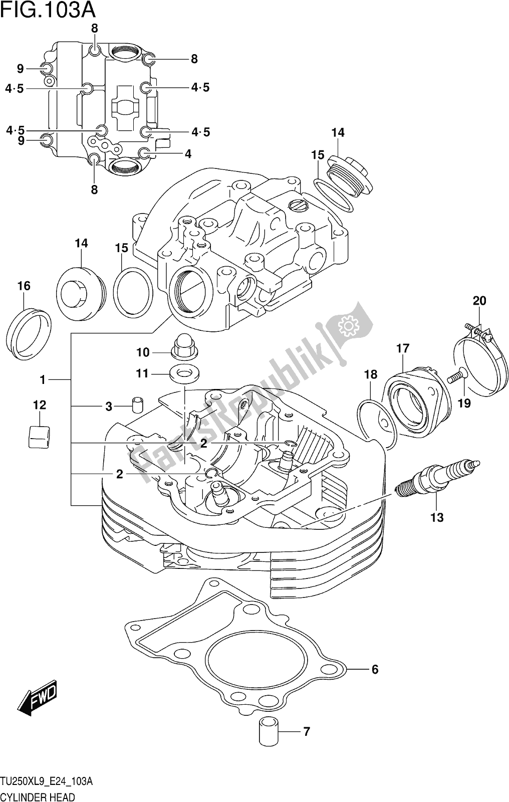 Todas as partes de Fig. 103a Cylinder Head do Suzuki TU 250X 2019
