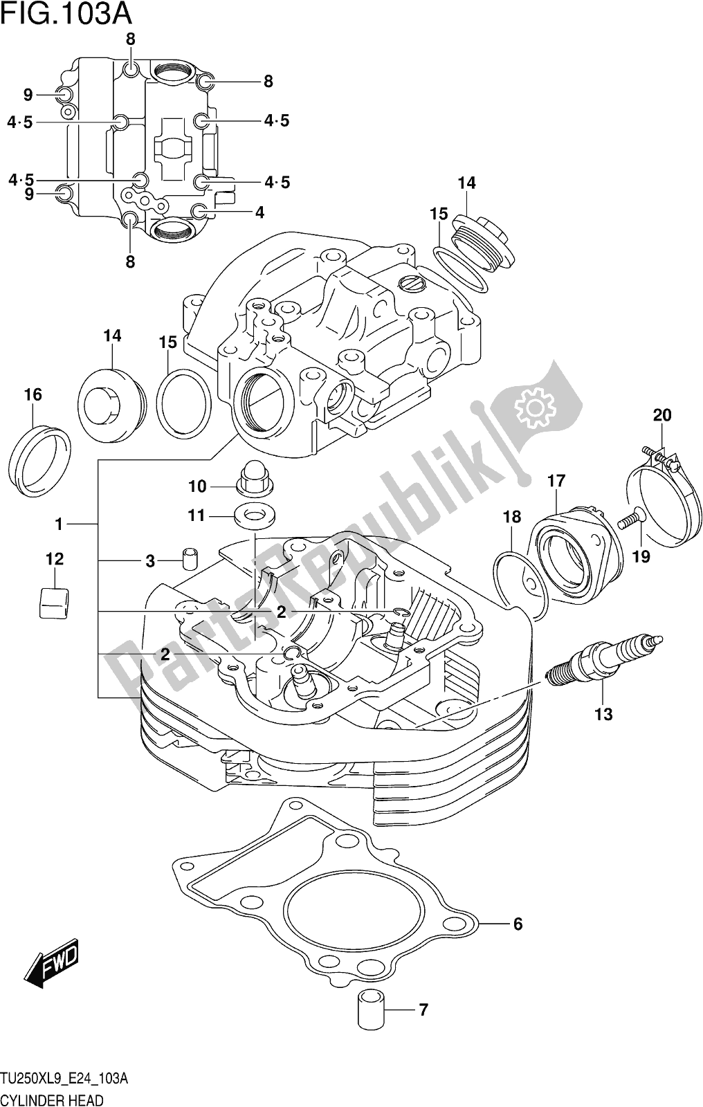 Todas as partes de Fig. 103a Cylinder Head do Suzuki TU 250X 2019