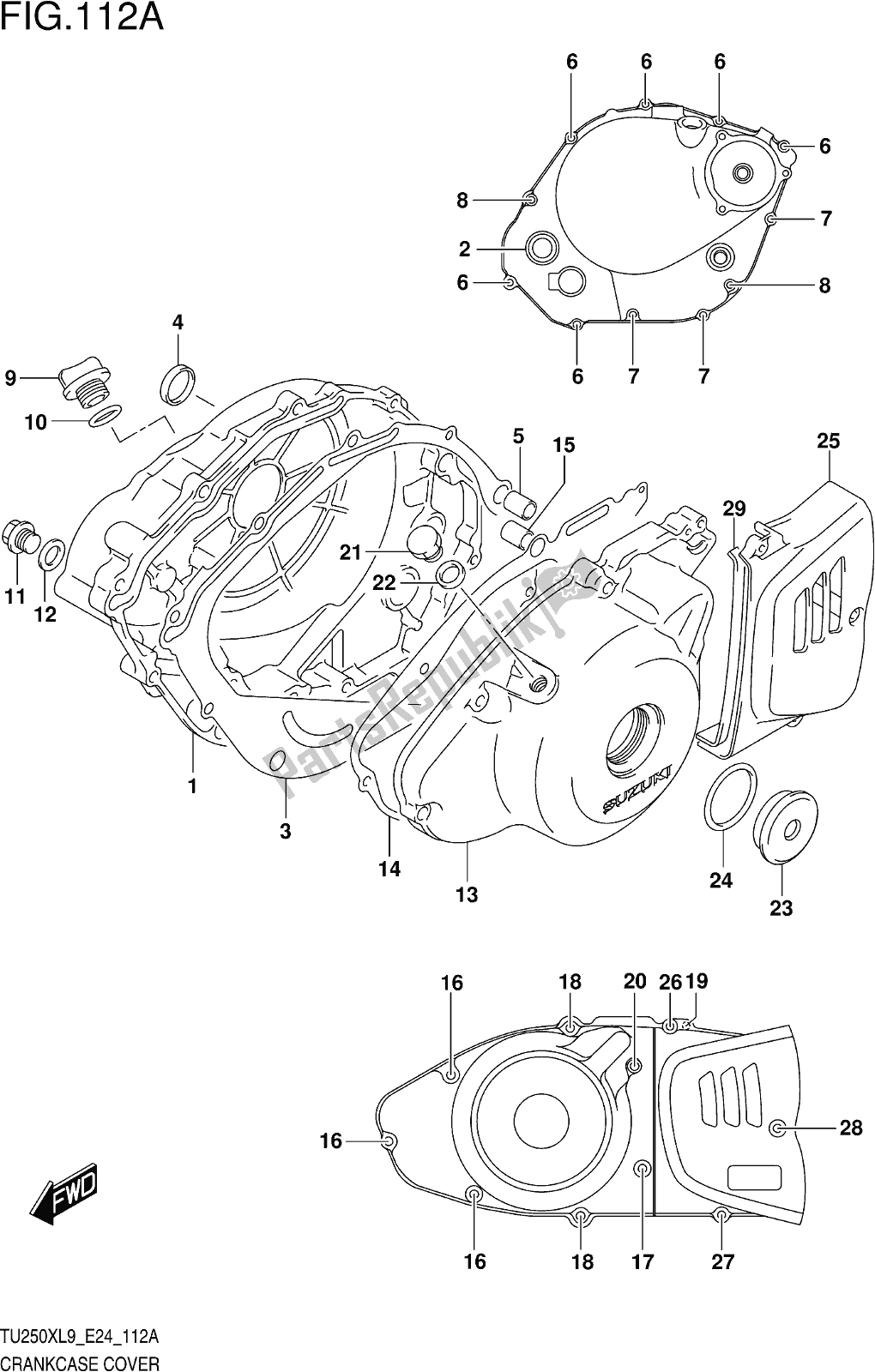 Alle onderdelen voor de Fig. 112a Crankcase Cover van de Suzuki TU 250X 2019