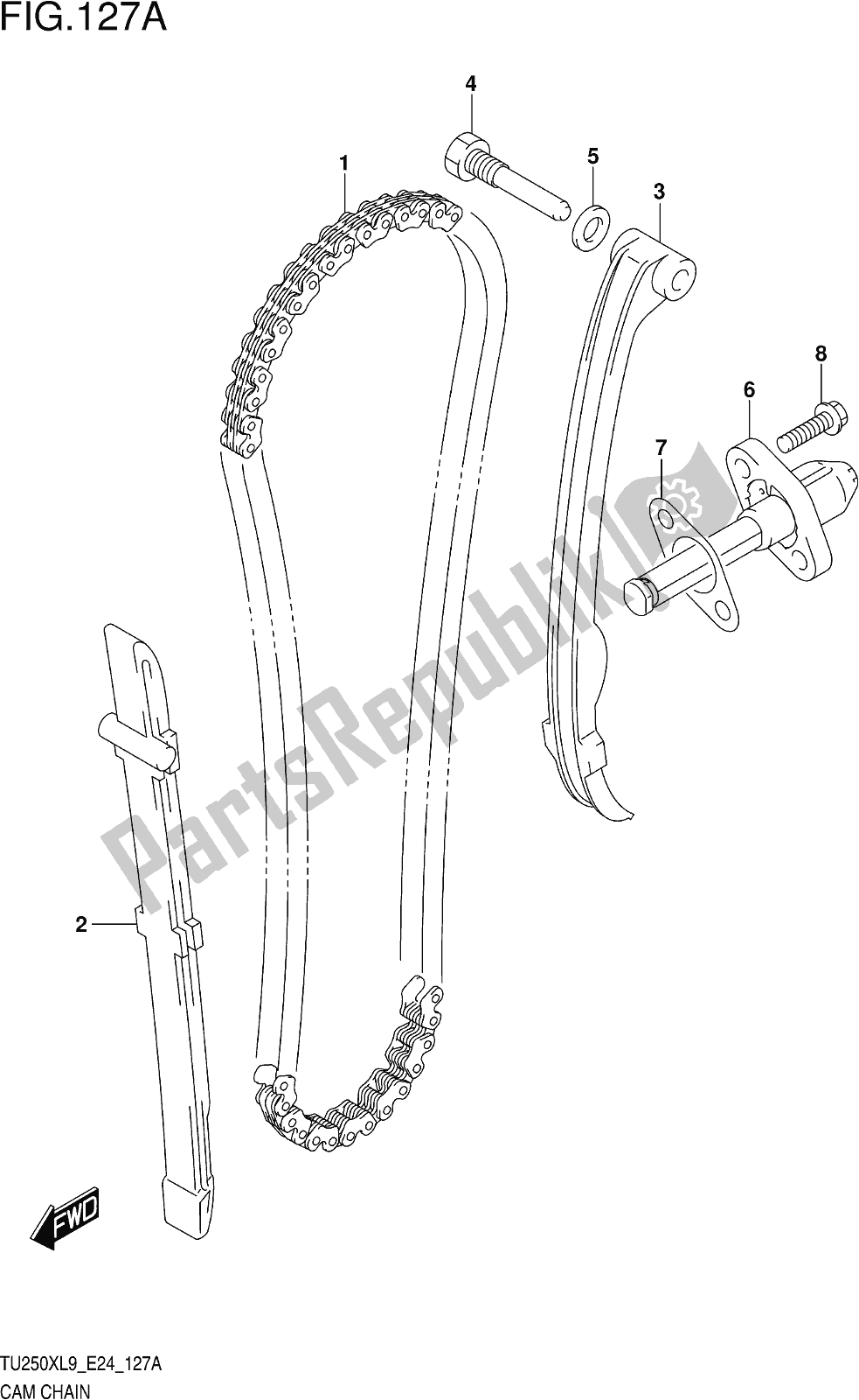 Todas as partes de Fig. 127a Cam Chain do Suzuki TU 250X 2019