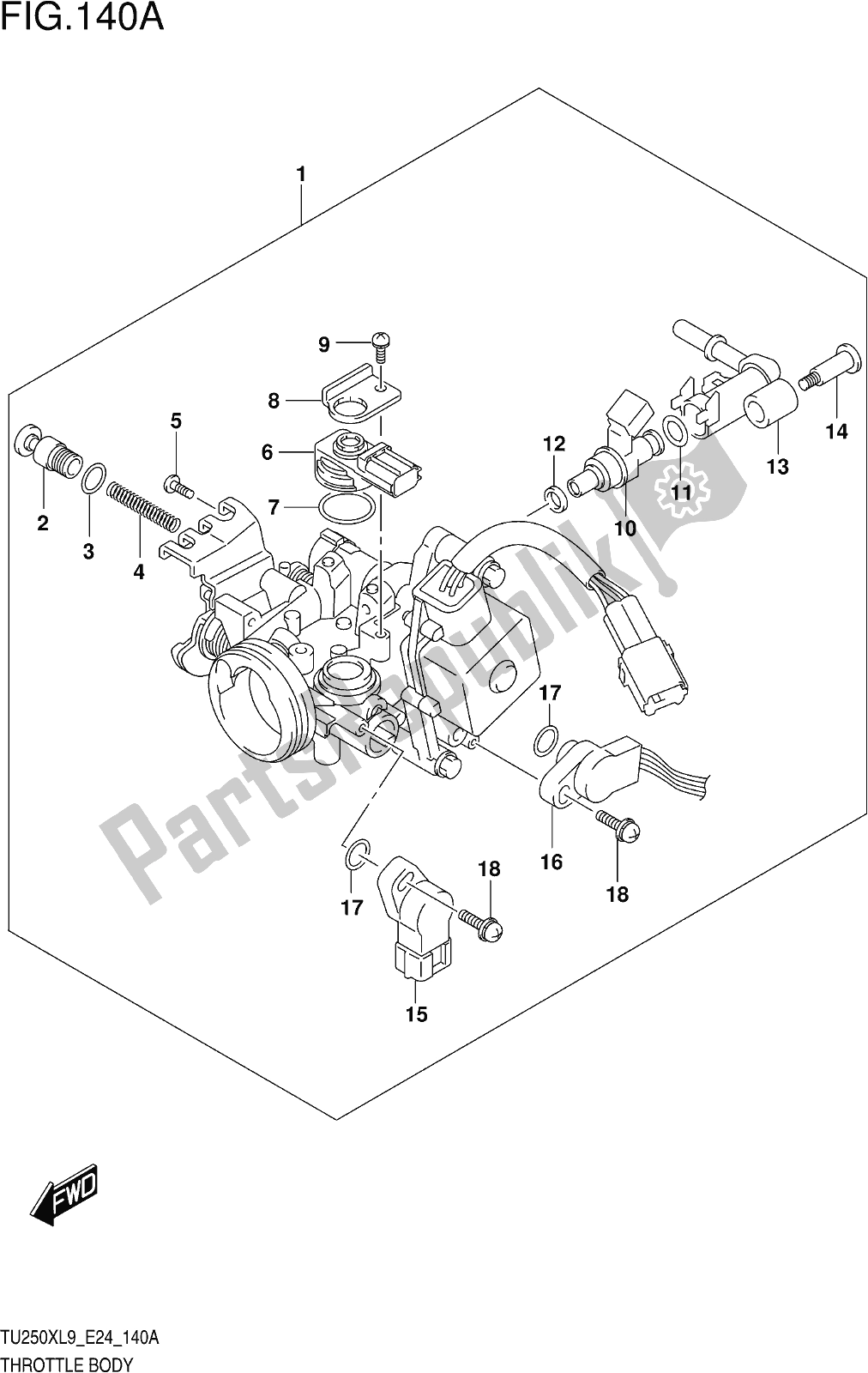 Todas as partes de Fig. 140a Throttle Body do Suzuki TU 250X 2019