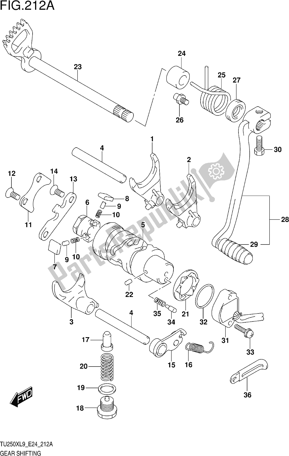 Alle onderdelen voor de Fig. 212a Gear Shifting van de Suzuki TU 250X 2019
