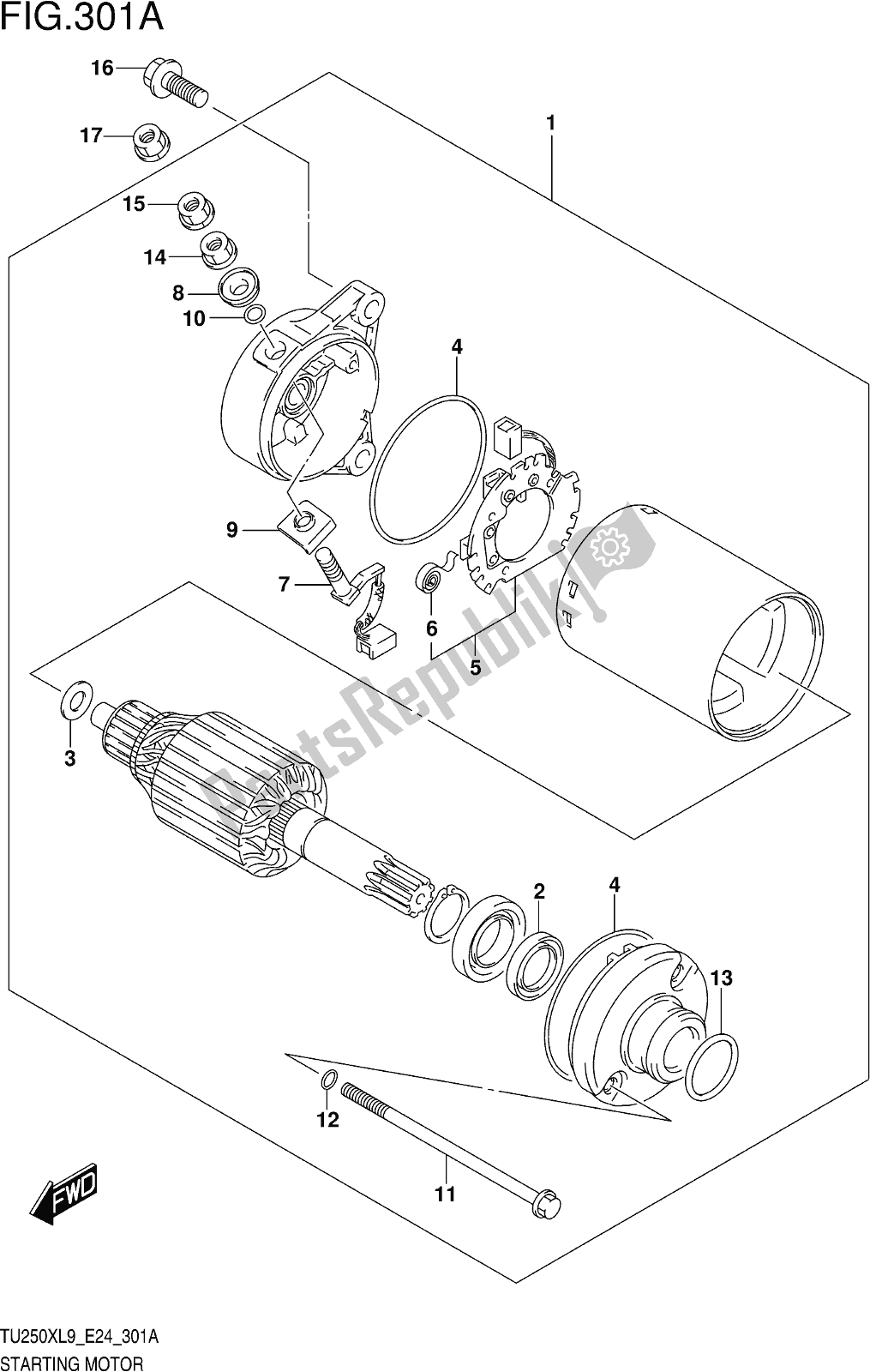 Alle onderdelen voor de Fig. 301a Starting Motor van de Suzuki TU 250X 2019