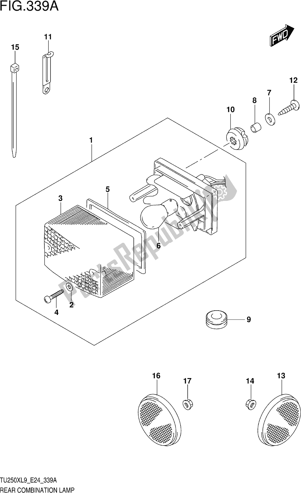 All parts for the Fig. 339a Rear Combination Lamp of the Suzuki TU 250X 2019