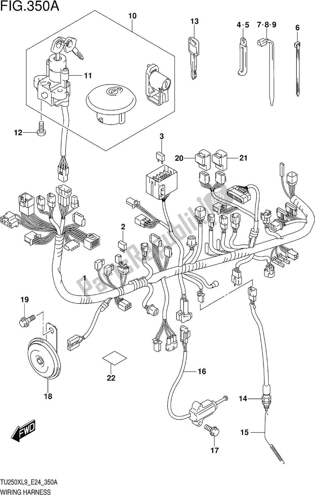 Alle onderdelen voor de Fig. 350a Wiring Harness van de Suzuki TU 250X 2019