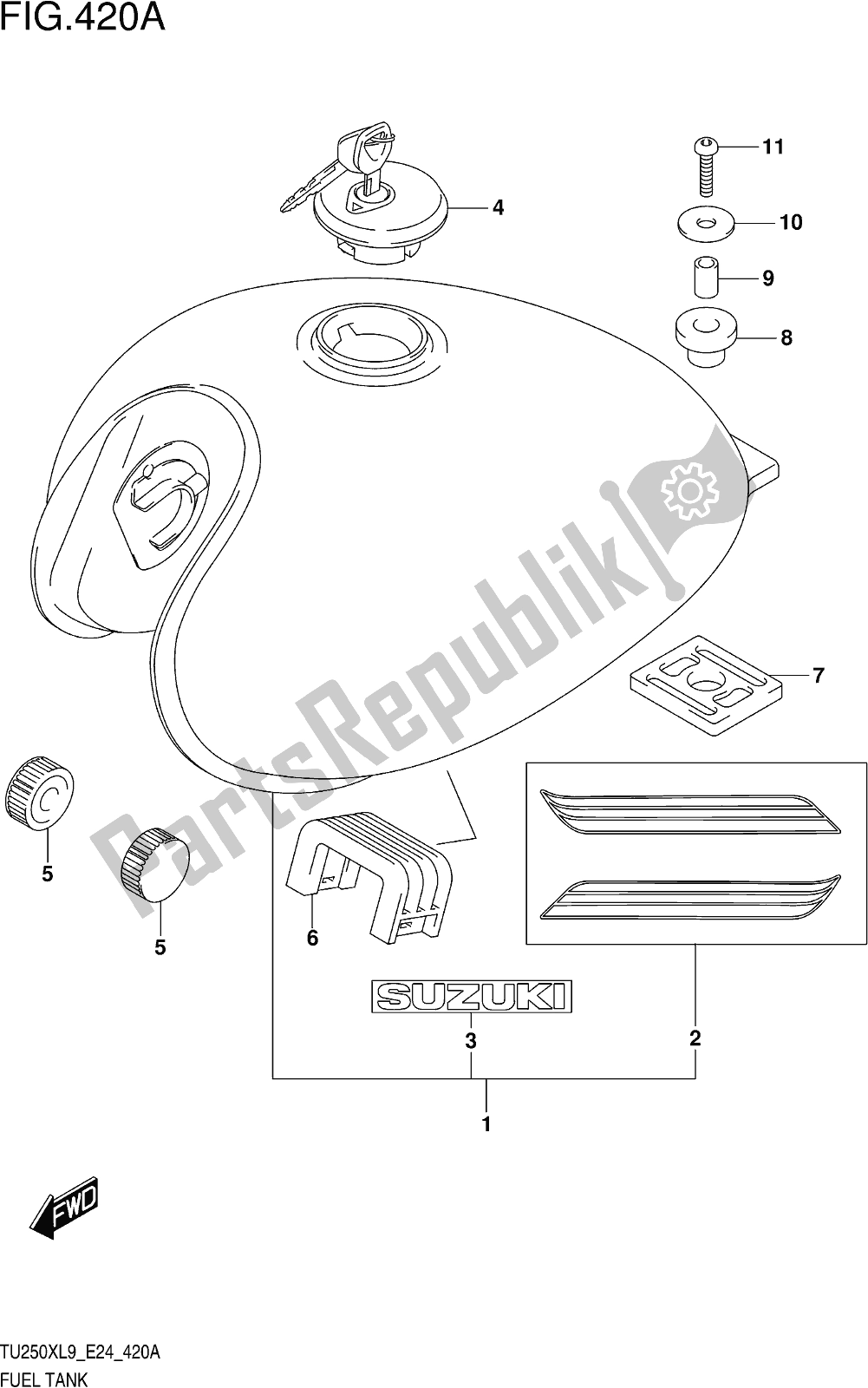 Todas as partes de Fig. 420a Fuel Tank do Suzuki TU 250X 2019