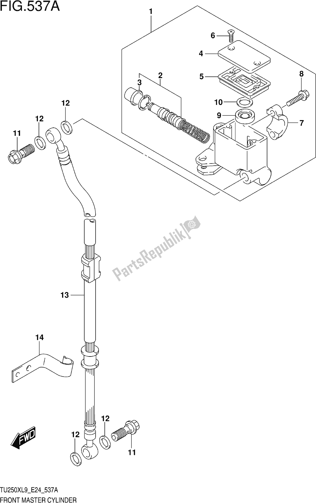 All parts for the Fig. 537a Front Master Cylinder of the Suzuki TU 250X 2019