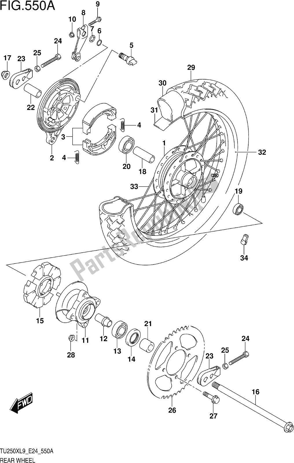Todas as partes de Fig. 550a Rear Wheel do Suzuki TU 250X 2019