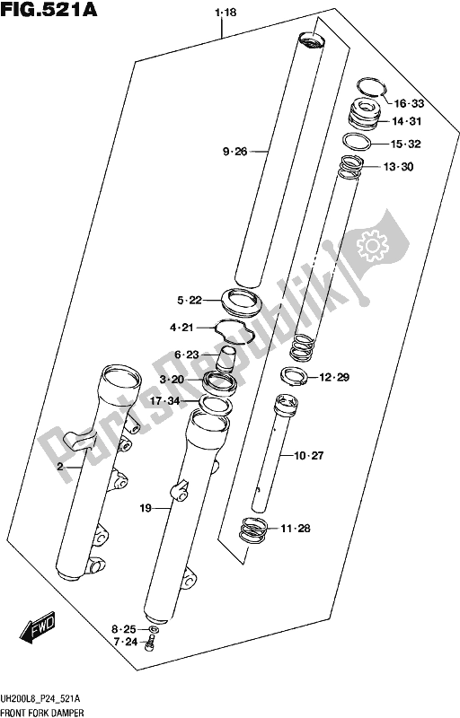 All parts for the Front Fork Damper of the Suzuki UH 200 2018