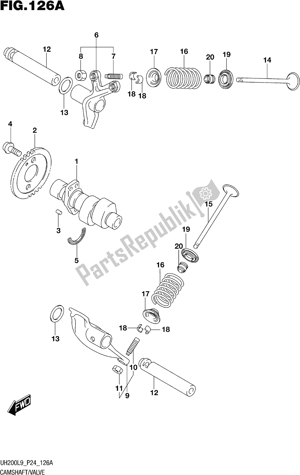 All parts for the Fig. 126a Camshaft/valve of the Suzuki UH 200 2019