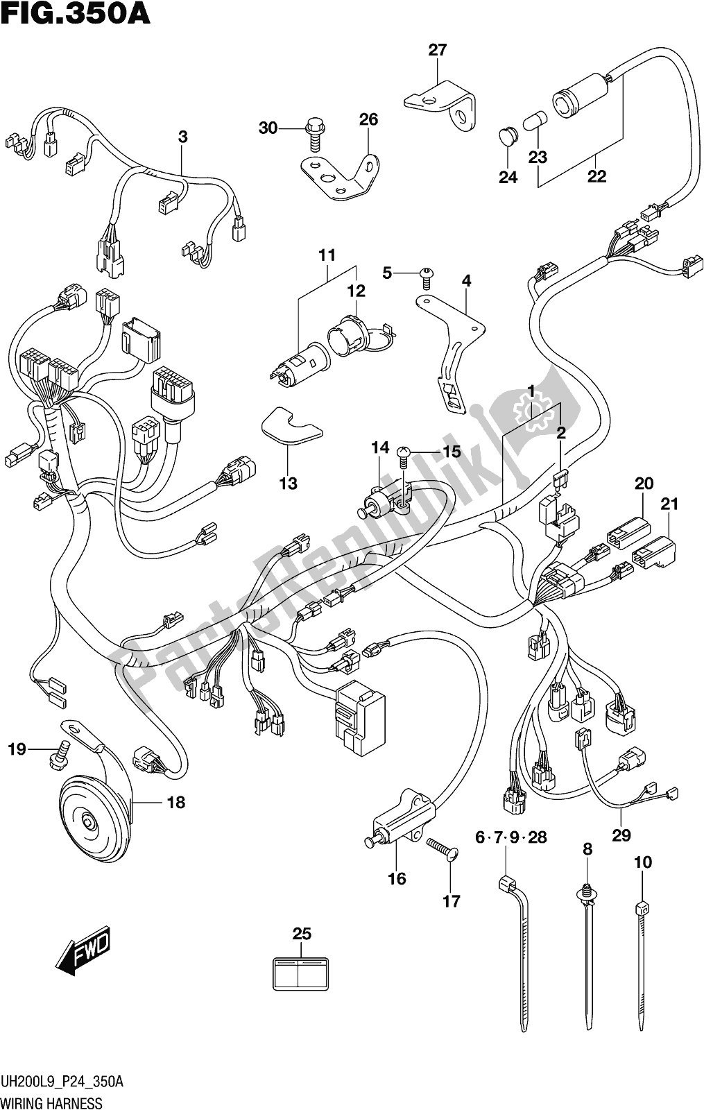 All parts for the Fig. 350a Wiring Harness of the Suzuki UH 200 2019