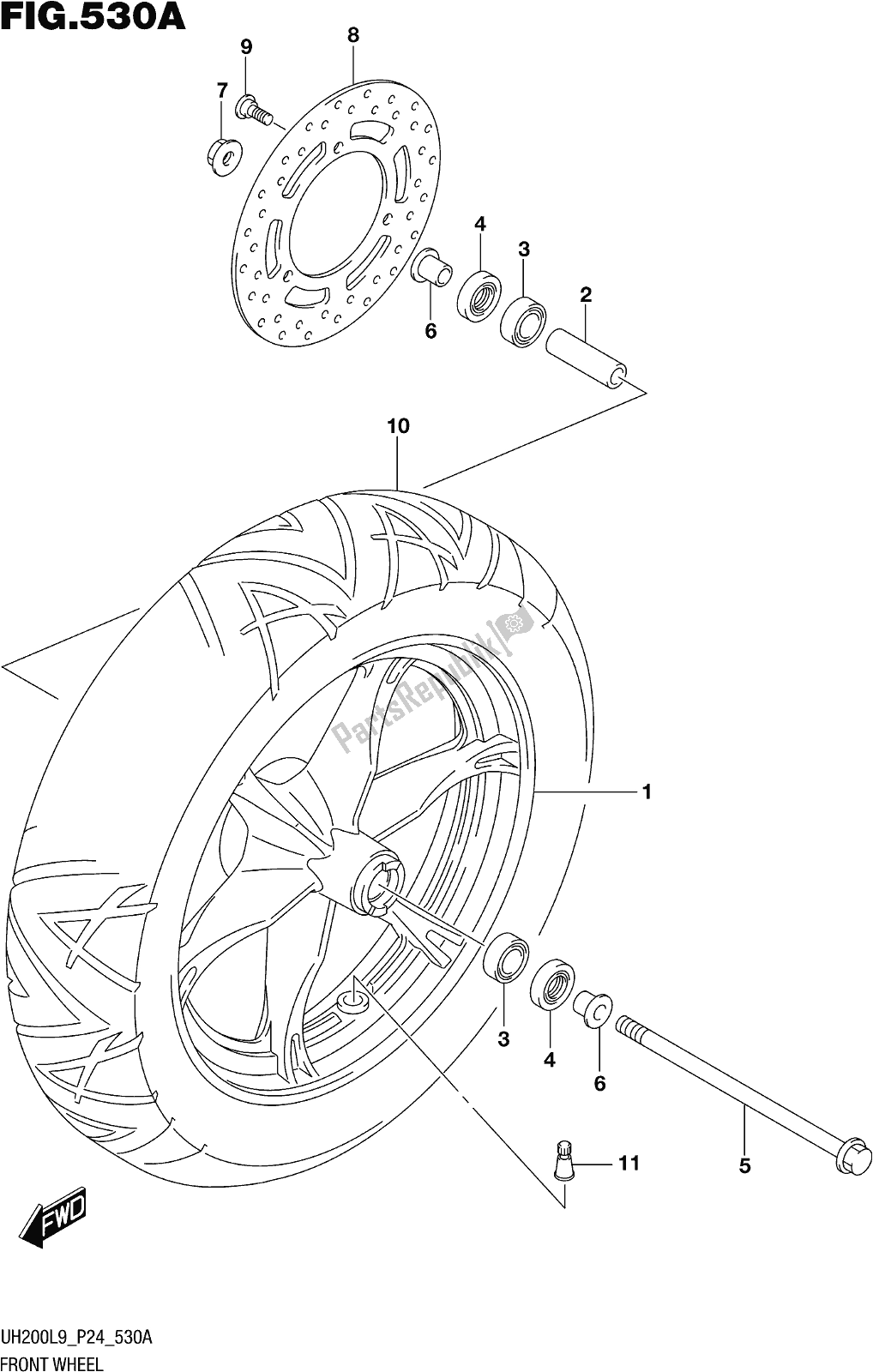 Tutte le parti per il Fig. 530a Front Wheel del Suzuki UH 200 2019