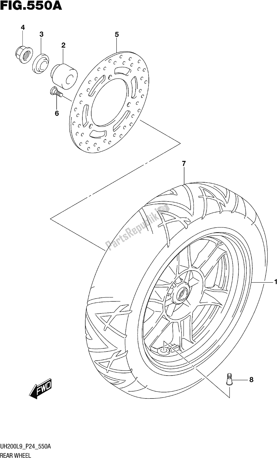 Todas las partes para Fig. 550a Rear Wheel de Suzuki UH 200 2019