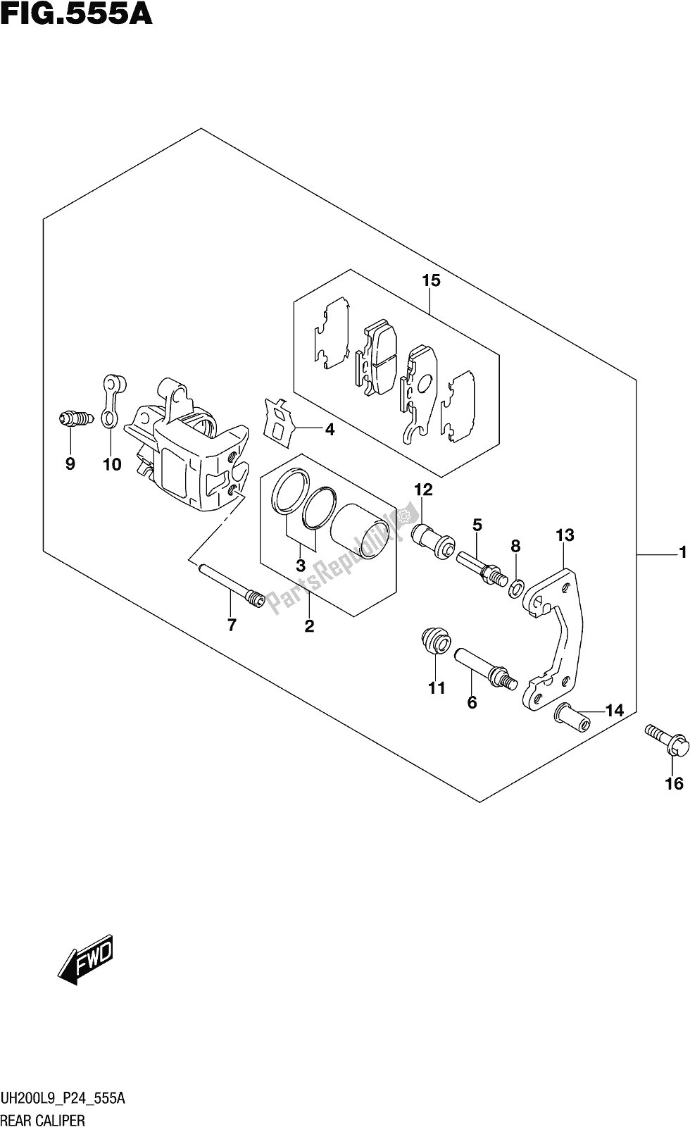 Todas as partes de Fig. 555a Rear Caliper do Suzuki UH 200 2019