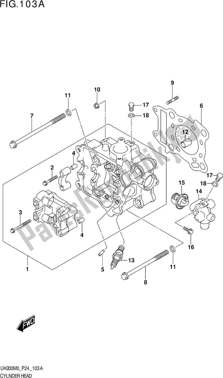 Alle onderdelen voor de Fig. 103a Cylinder Head van de Suzuki UH 200 2020