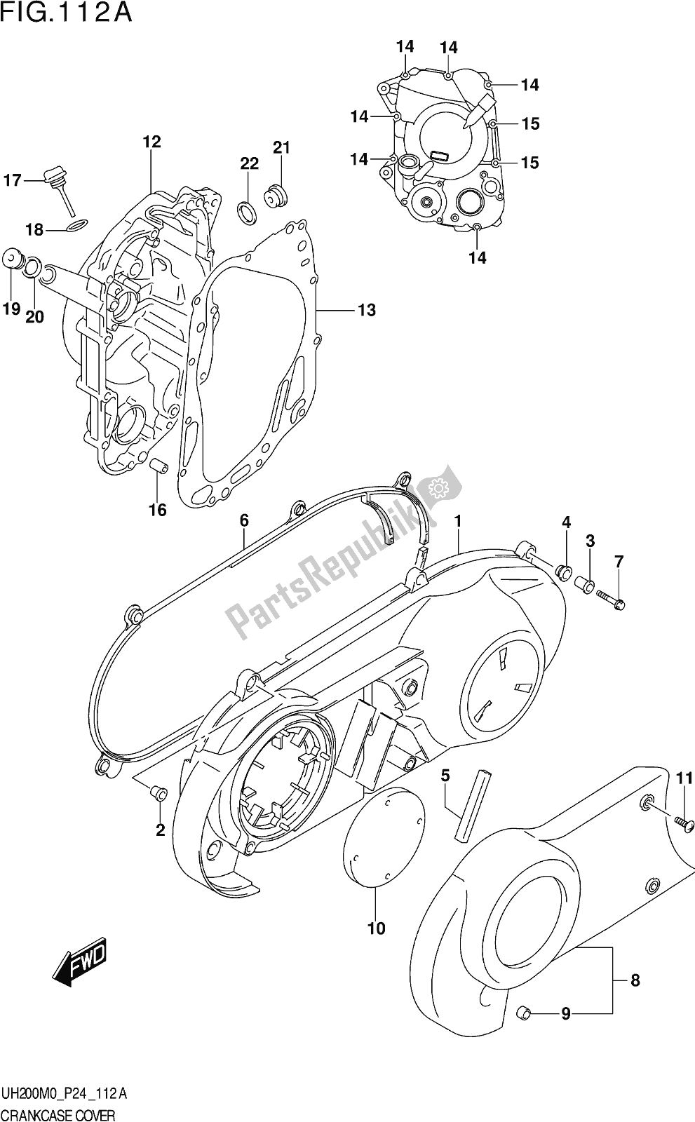 Alle onderdelen voor de Fig. 112a Crankcase Cover van de Suzuki UH 200 2020