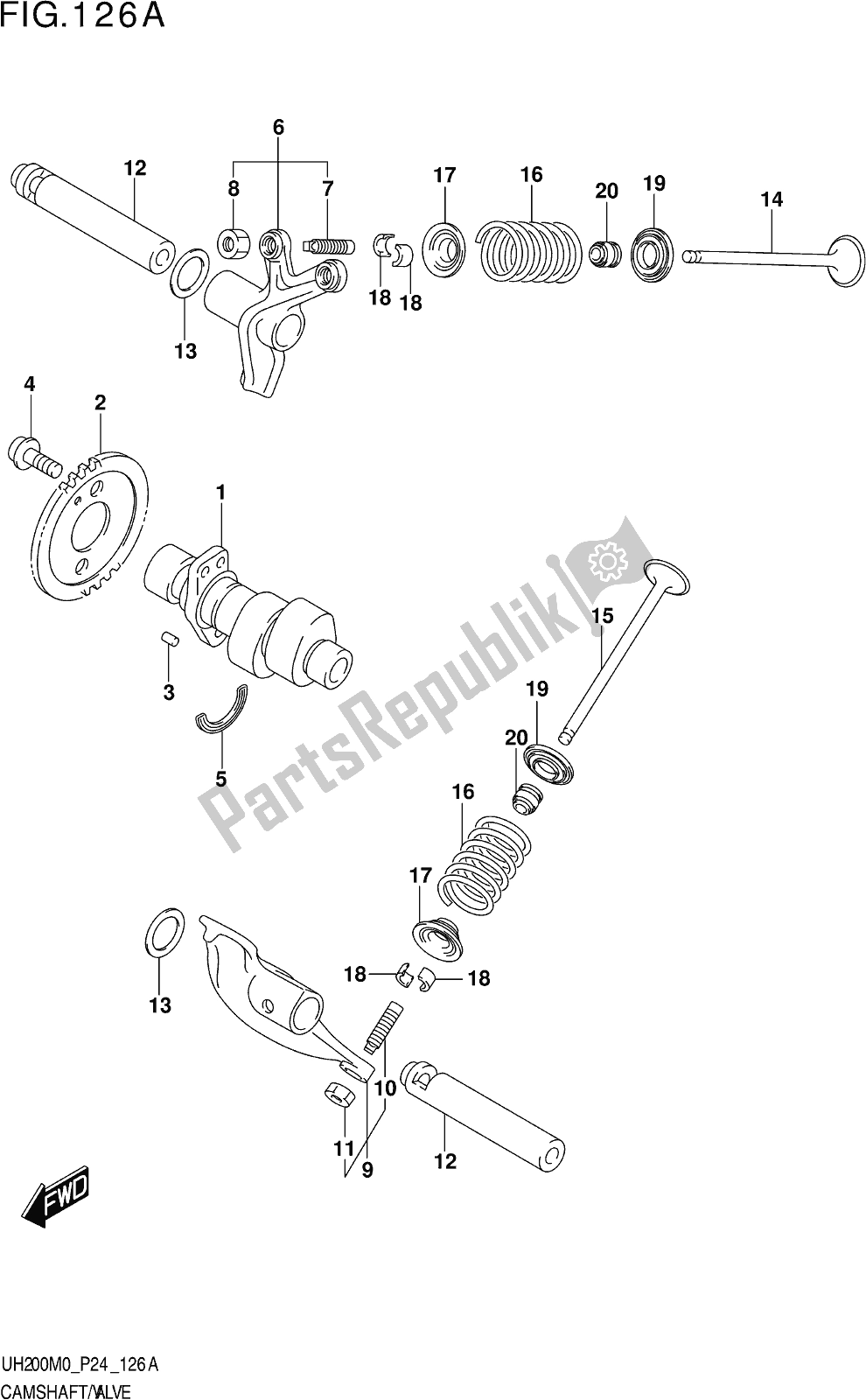 Alle onderdelen voor de Fig. 126a Camshaft/valve van de Suzuki UH 200 2020