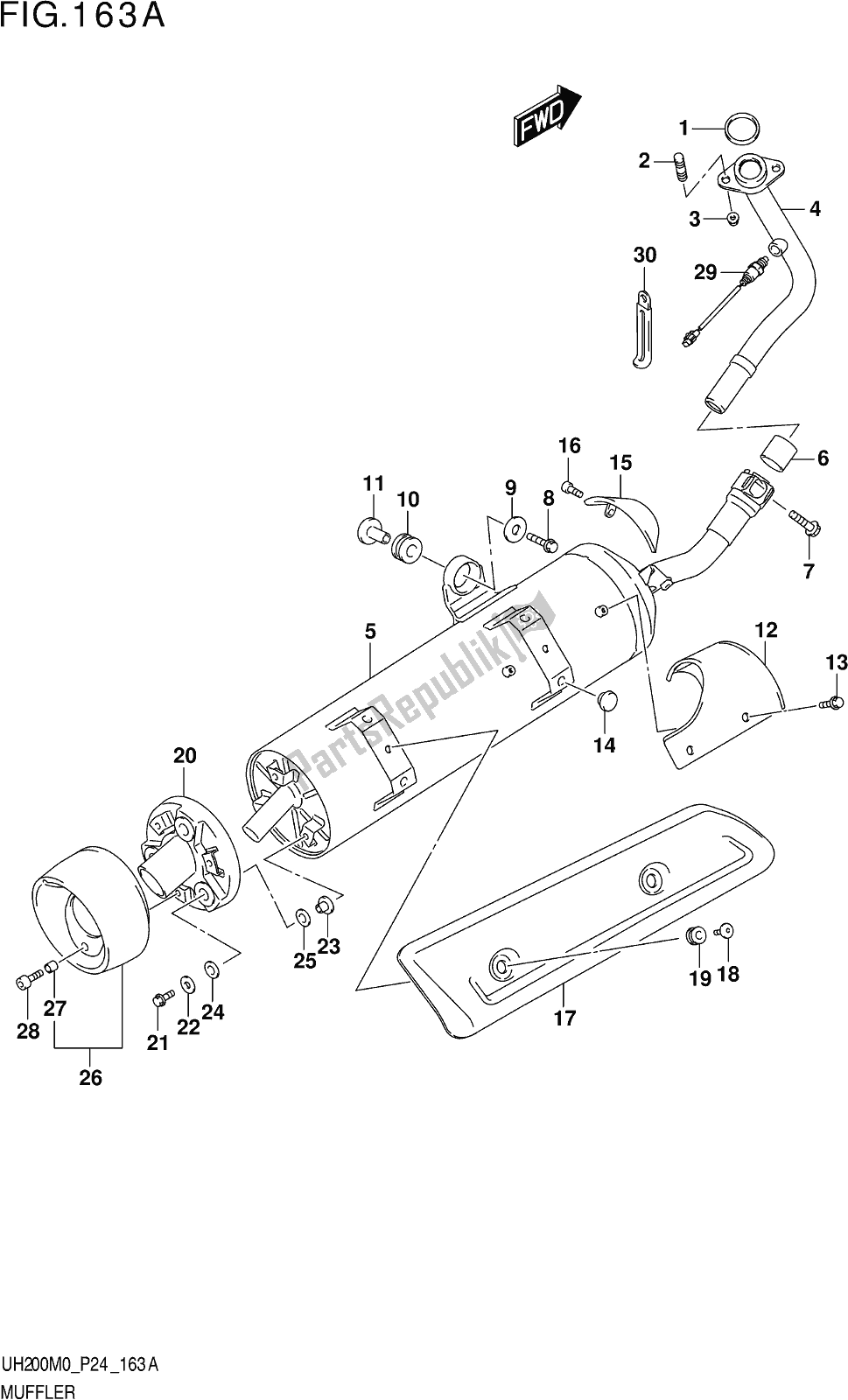 Alle onderdelen voor de Fig. 163a Muffler van de Suzuki UH 200 2020