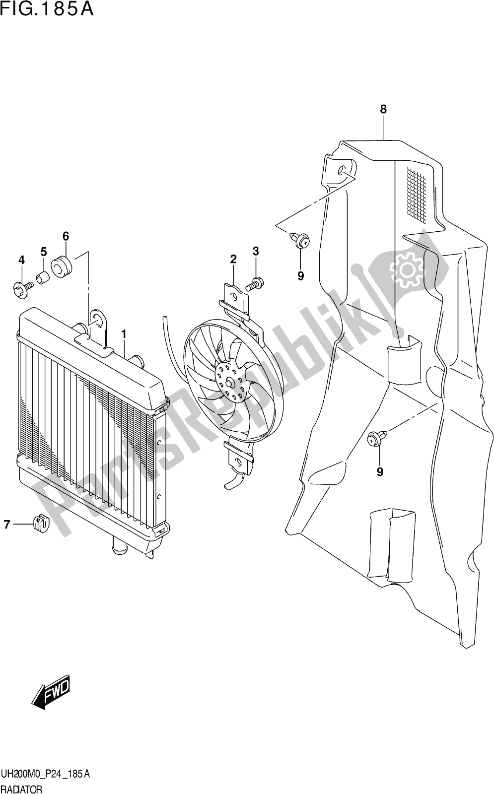 Alle onderdelen voor de Fig. 185a Radiator van de Suzuki UH 200 2020