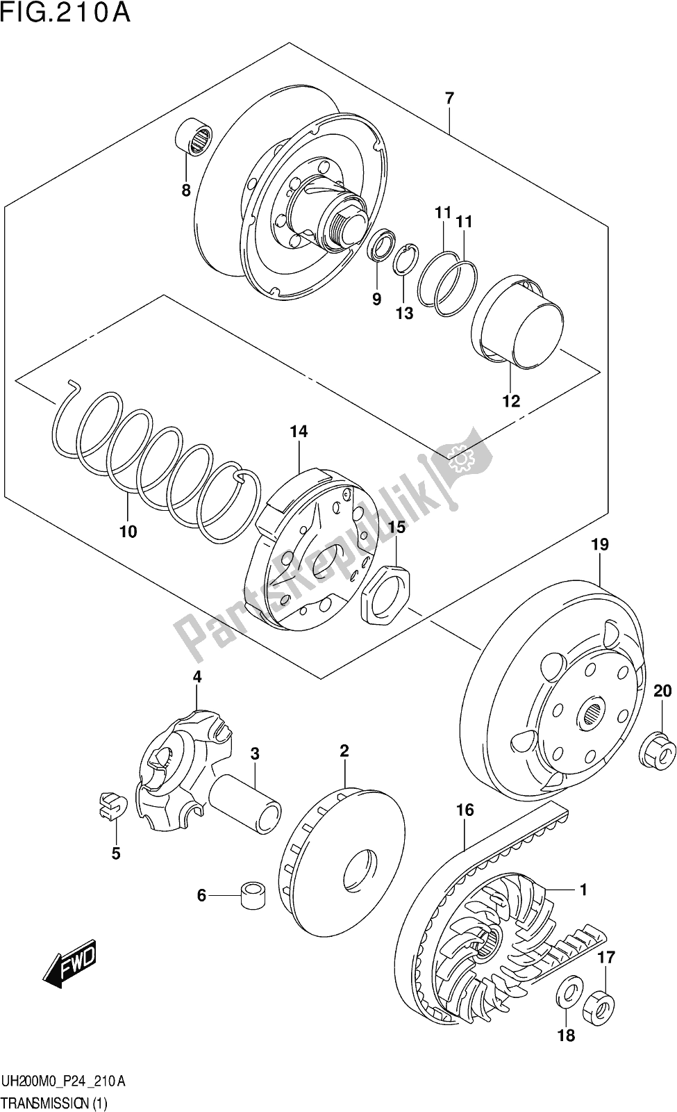 Tutte le parti per il Fig. 210a Transmission (1) del Suzuki UH 200 2020