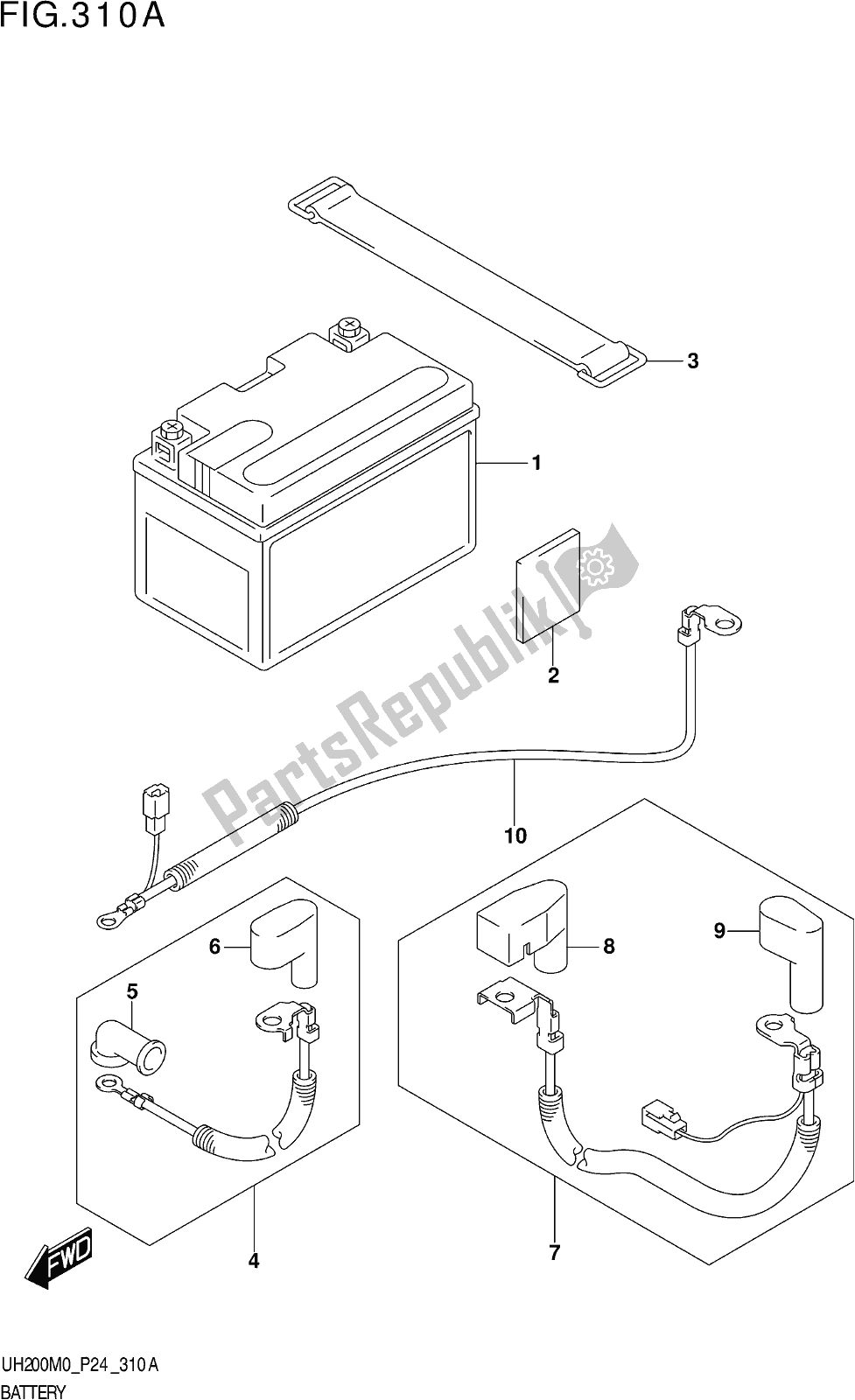 Alle onderdelen voor de Fig. 310a Battery van de Suzuki UH 200 2020